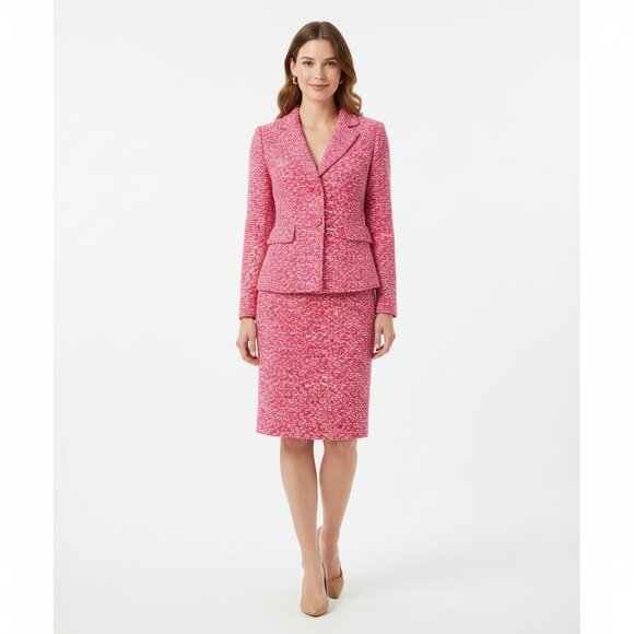 St. John Collection Dresses & Skirts - ST JOHN 2 Piece Pink & White Boucle Tweed Knit Suit Skirt Set Size 12